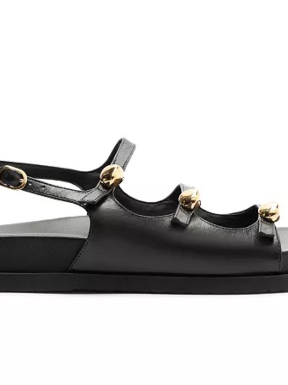Arezzo Black Leather Triple-Strap Sandals with Gold Accents - Picture 6 of 6